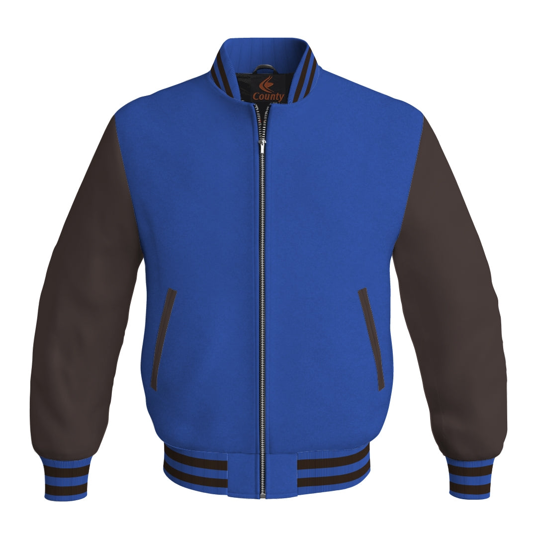 Letterman Jacket Blue Body and Brown Leather Sleeves Bomber Jacket