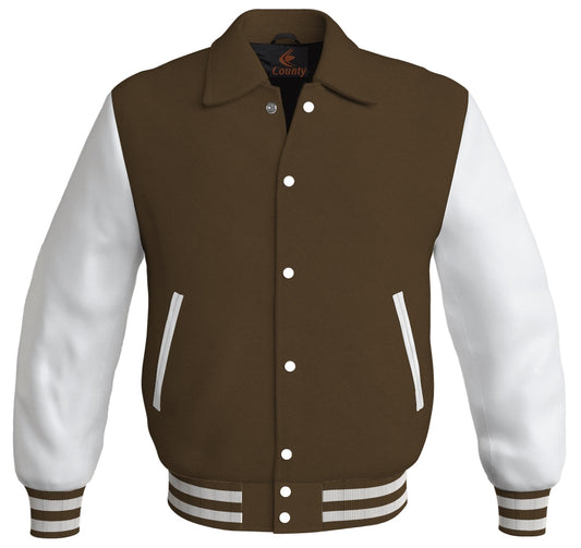 Letterman Varsity Classic Jacket Brown Body and White Leather Sleeves