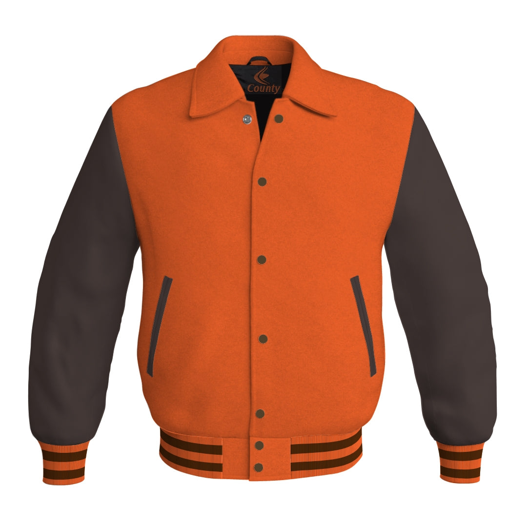 Letterman Varsity Classic Jacket Orange Body and Brown Leather Sleeves