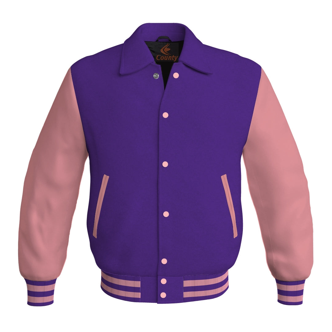 Letterman Varsity Classic Jacket Purple Body and Pink Leather Sleeves