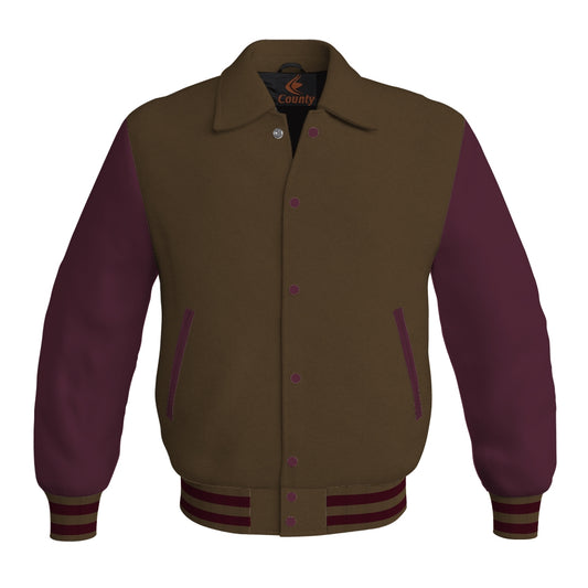 Letterman Varsity Classic Jacket Brown Body and Maroon Leather Sleeves