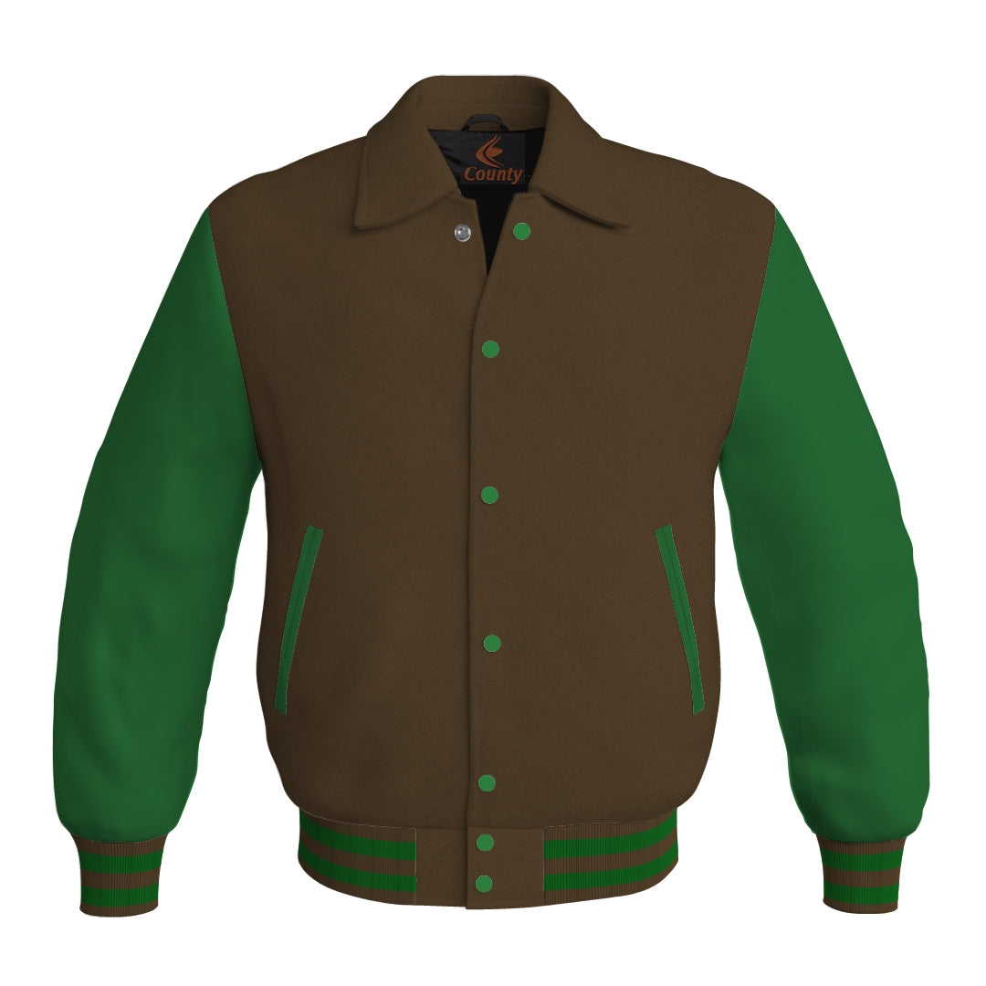 Letterman Varsity Classic Jacket Brown Body and Green Leather Sleeves