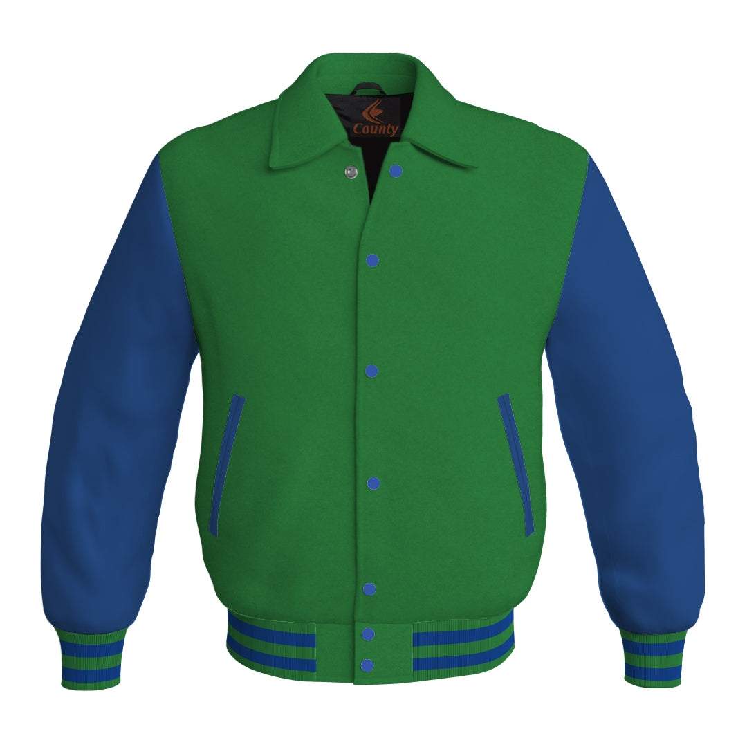 Letterman Varsity Classic Jacket Green Body and Blue Leather Sleeves