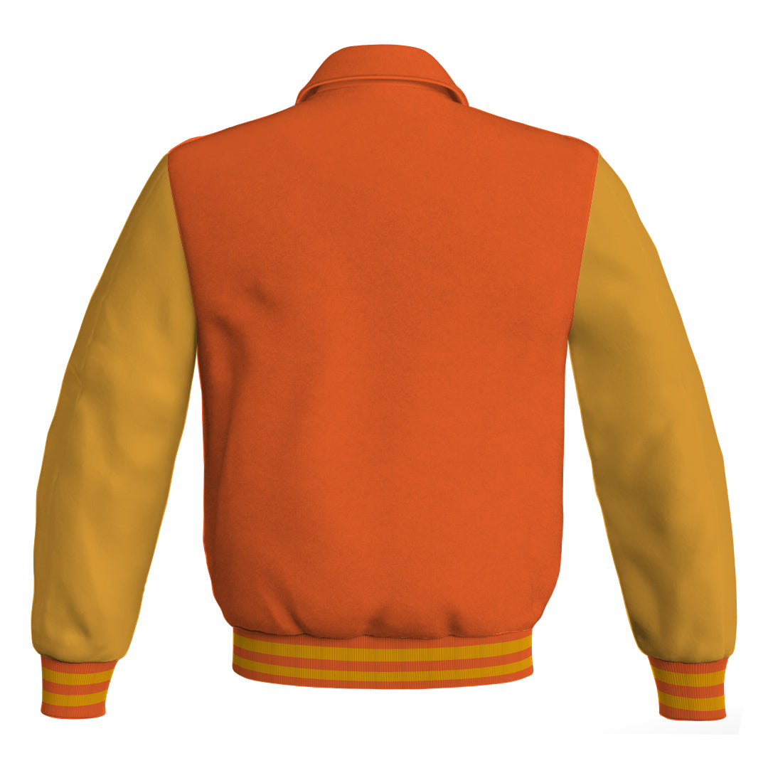 Letterman Varsity Classic Jacket Orange Body and Gold Leather 