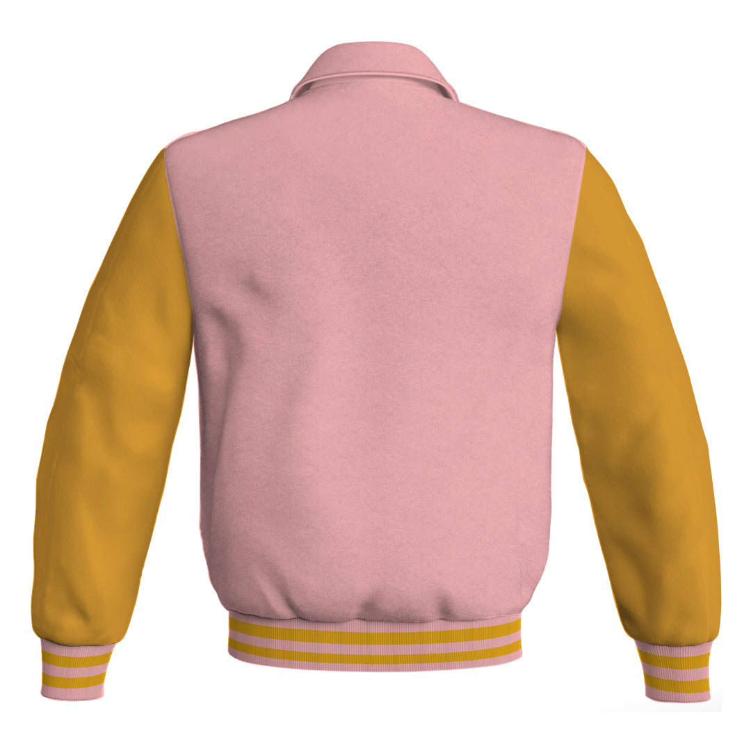 Letterman Varsity Classic Jacket Pink Body and Gold Leather 