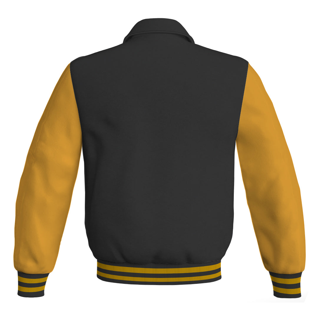 Letterman Varsity Classic Jacket Black Body and Gold Leather 