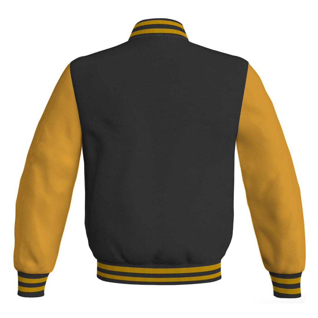 Varsity Jacket Black Body and Gold Leather Sleeves Bomber Jacket