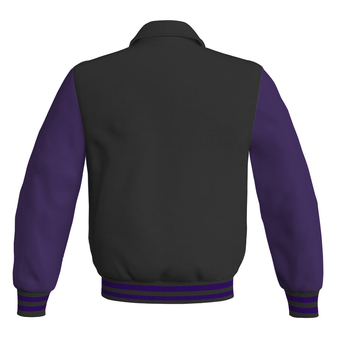 Letterman Varsity Classic Jacket Black Body and Purple Leather 