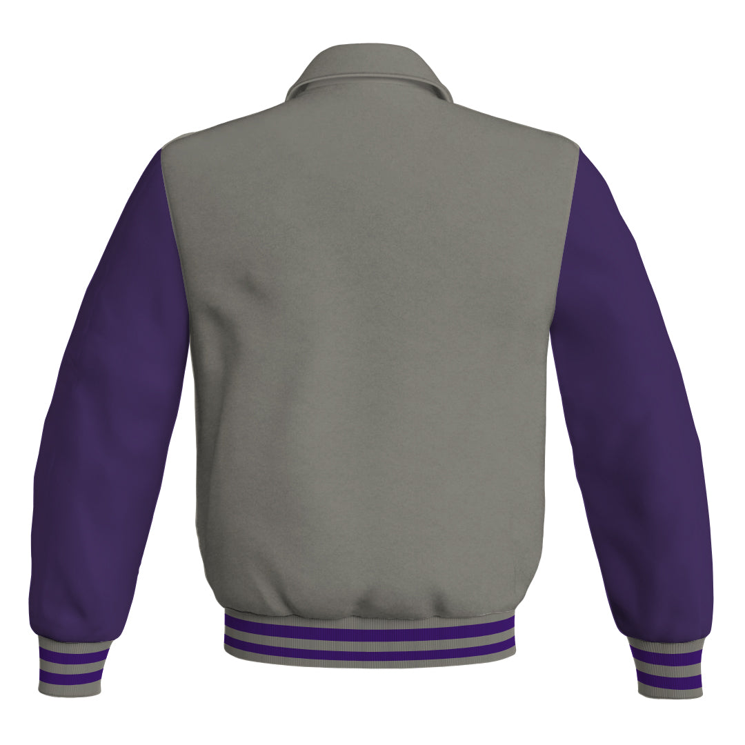 Letterman Varsity Classic Jacket Gray Body and Purple Leather 