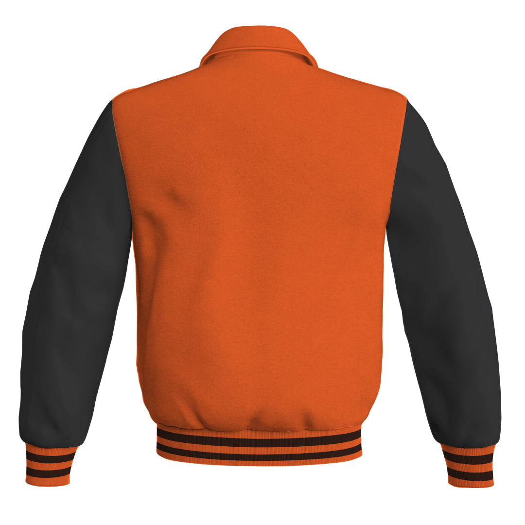 Letterman Varsity Classic Jacket Orange Body and Black Leather 