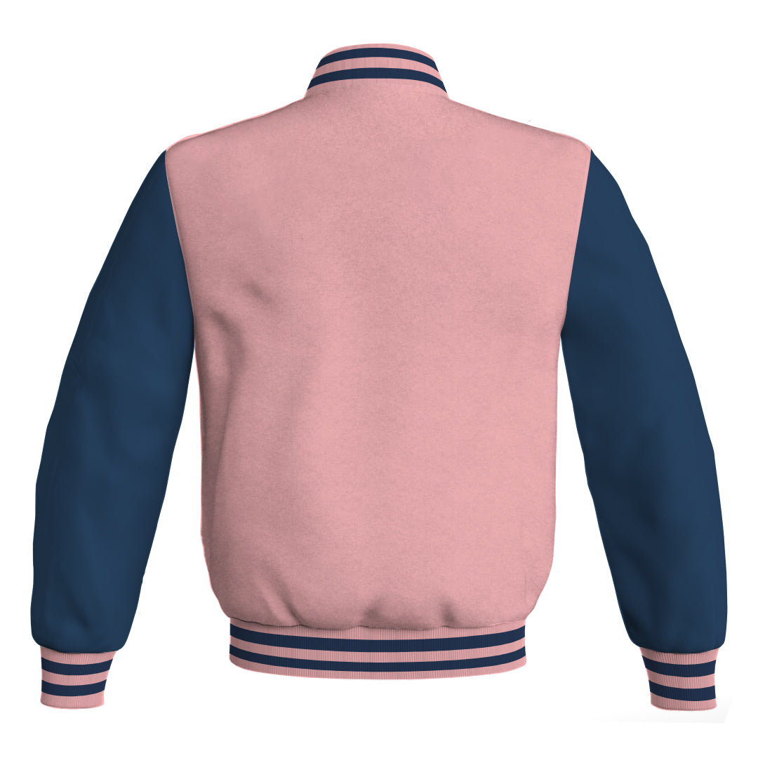 Varsity Jacket Mens Pink Body and Navy Blue Leather Sleeves Bomber Jacket