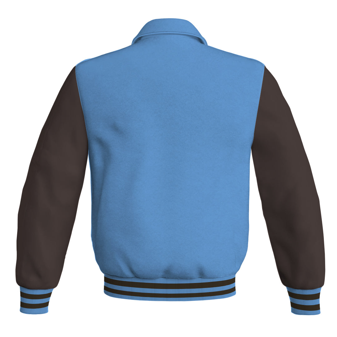 Letterman Varsity Classic Jacket Sky Blue Body and Brown Leather 