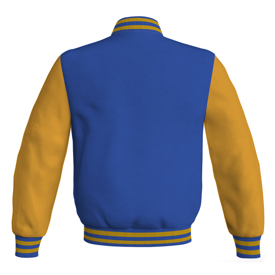 Letterman Jacket Blue Body and Gold Leather Sleeves Bomber Jacket