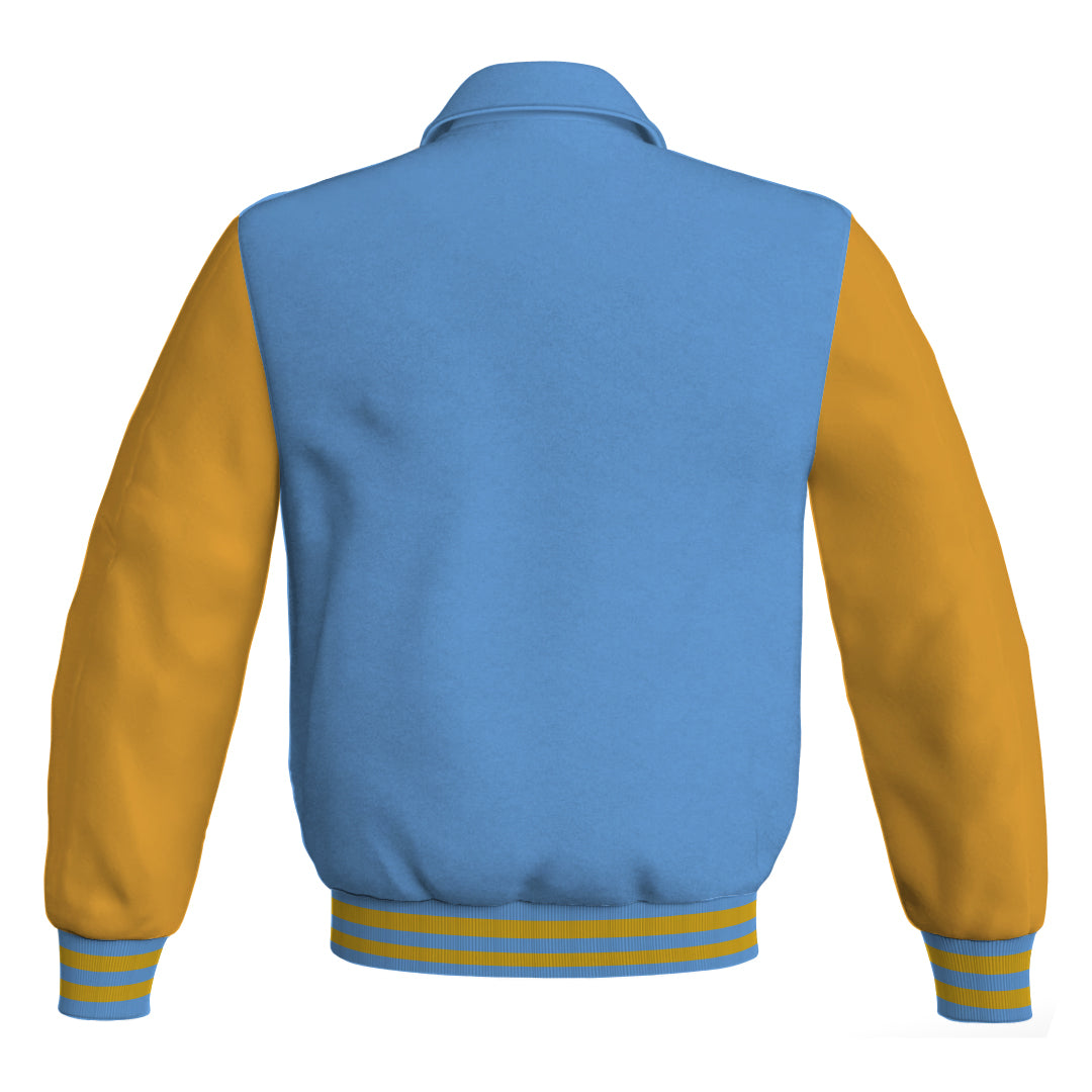 Letterman Varsity Classic Jacket Sky Blue Body and Gold Leather 