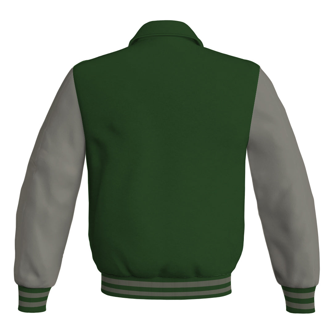 Letterman Varsity Classic Jacket Forest Green Body and Gray Leather 