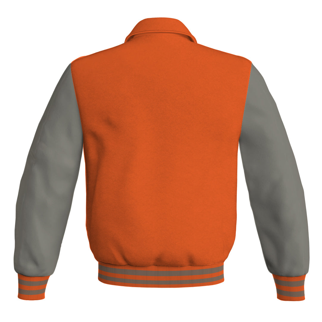 Letterman Varsity Classic Jacket Orange Body and Gray Leather 