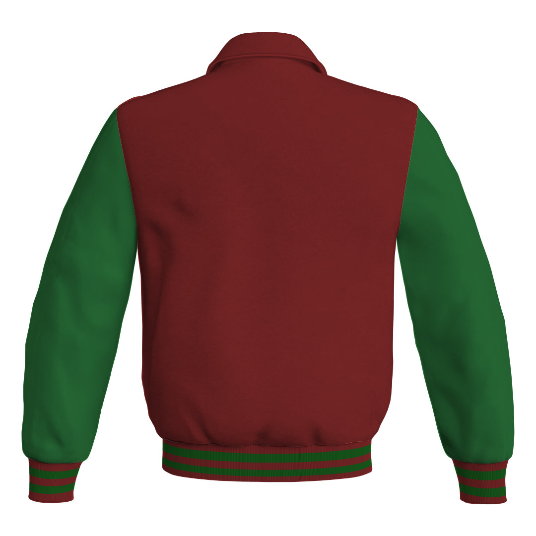 Letterman Varsity Classic Jacket Maroon Body and Green Leather 