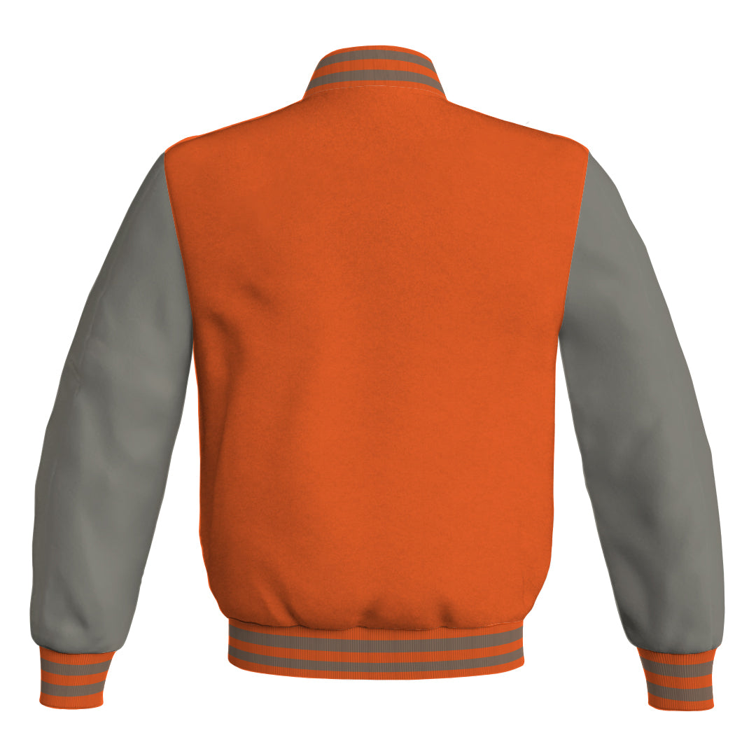 Mens Bomber Jacket Orange Body and Gray Leather Sleeves Bomber Jacket