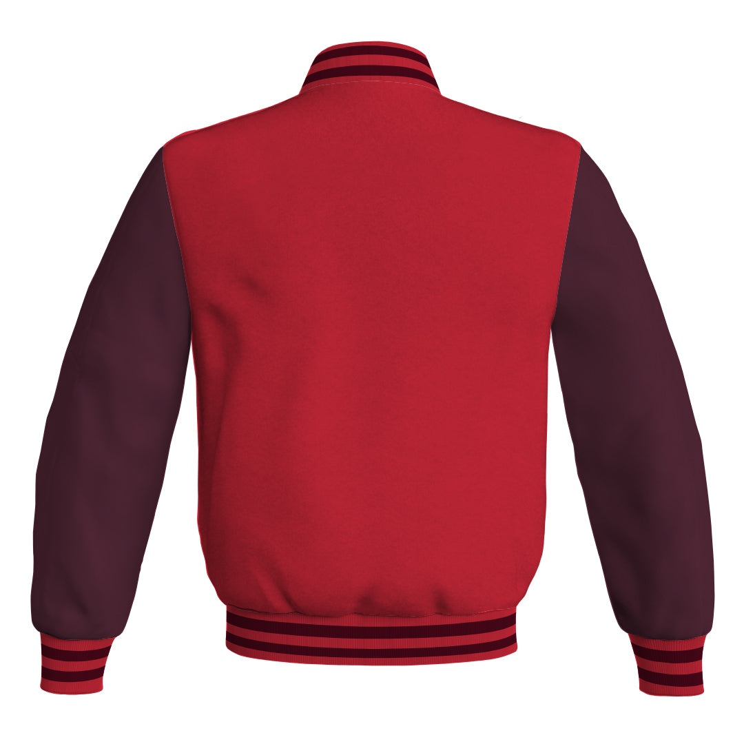 Varsity Jacket Red Body and Maroon Leather Sleeves Bomber Jacket