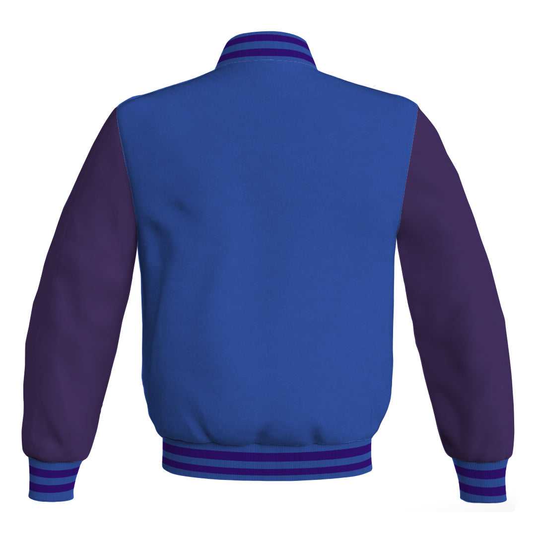 Letterman Jacket Blue Body and Purple Leather Sleeves Bomber Jacket