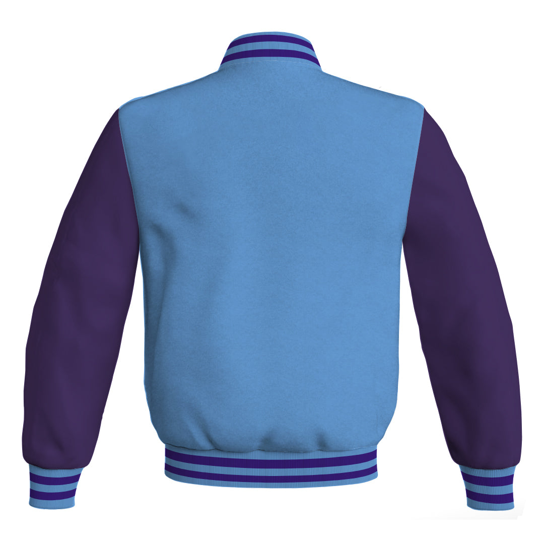 Varsity Jacket Sky Blue Body and Purple Leather Sleeves Bomber Jacket