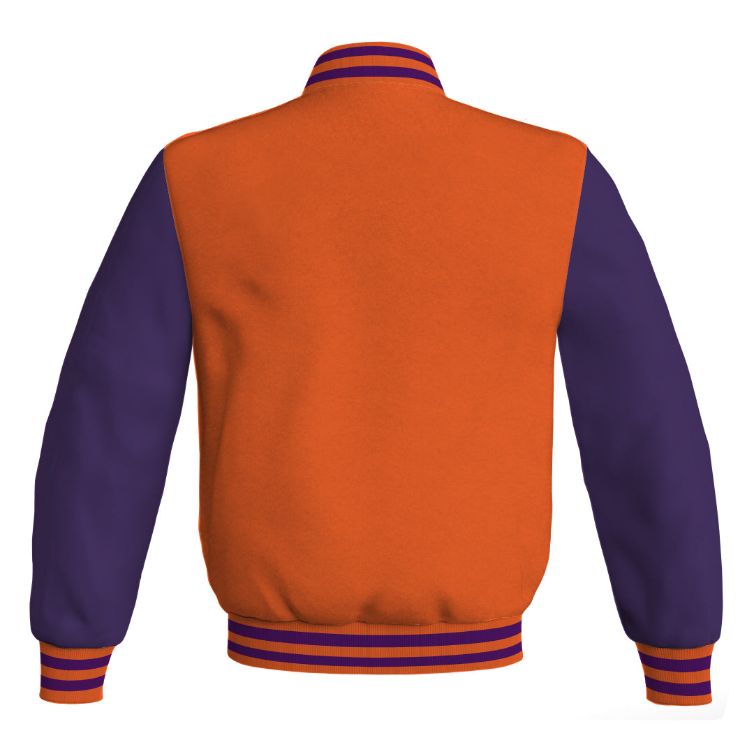 Varsity Jacket Mens Orange Body and Purple Leather Sleeves Bomber Jacket