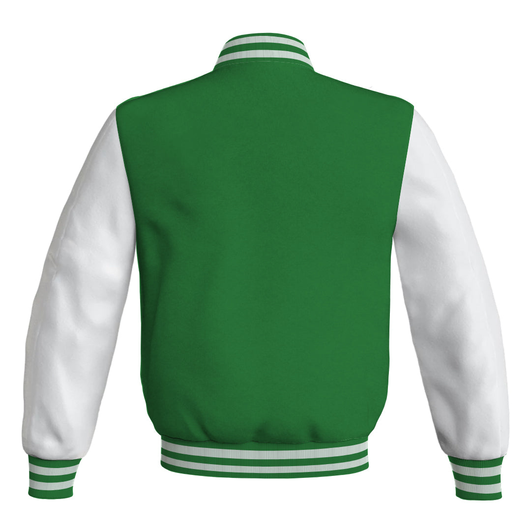 Team Varsity Jackets Green Body and White Leather Sleeves Bomber Jacket