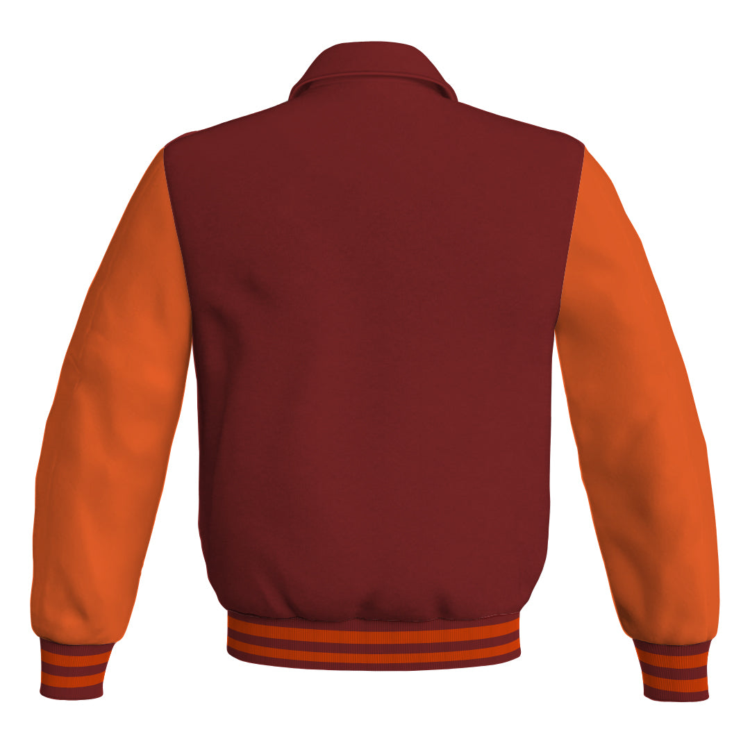 Letterman Varsity Classic Jacket Maroon Body and Orange Leather 