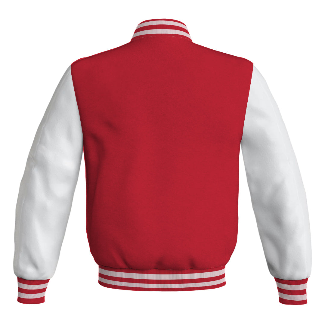 Team Varsity Jackets Red Body and White Leather Sleeves Bomber Jacket