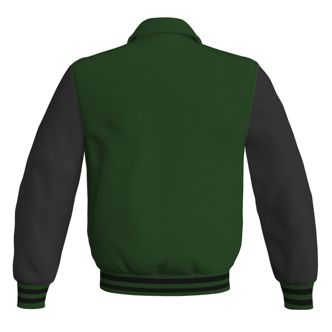 Letterman Varsity Classic Jacket Forest Green Body and Black Leather 