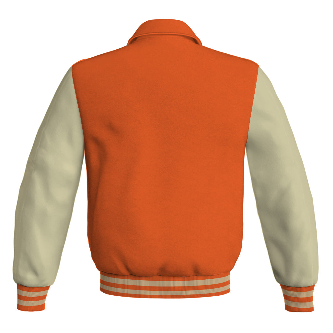 Letterman Varsity Classic Jacket Orange Body and Cream Leather 