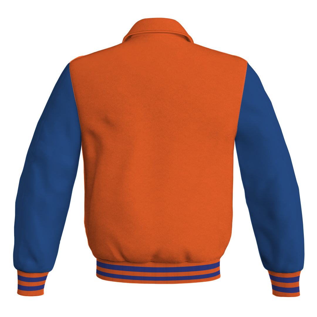 Letterman Varsity Classic Jacket Orange Body and Blue Leather 