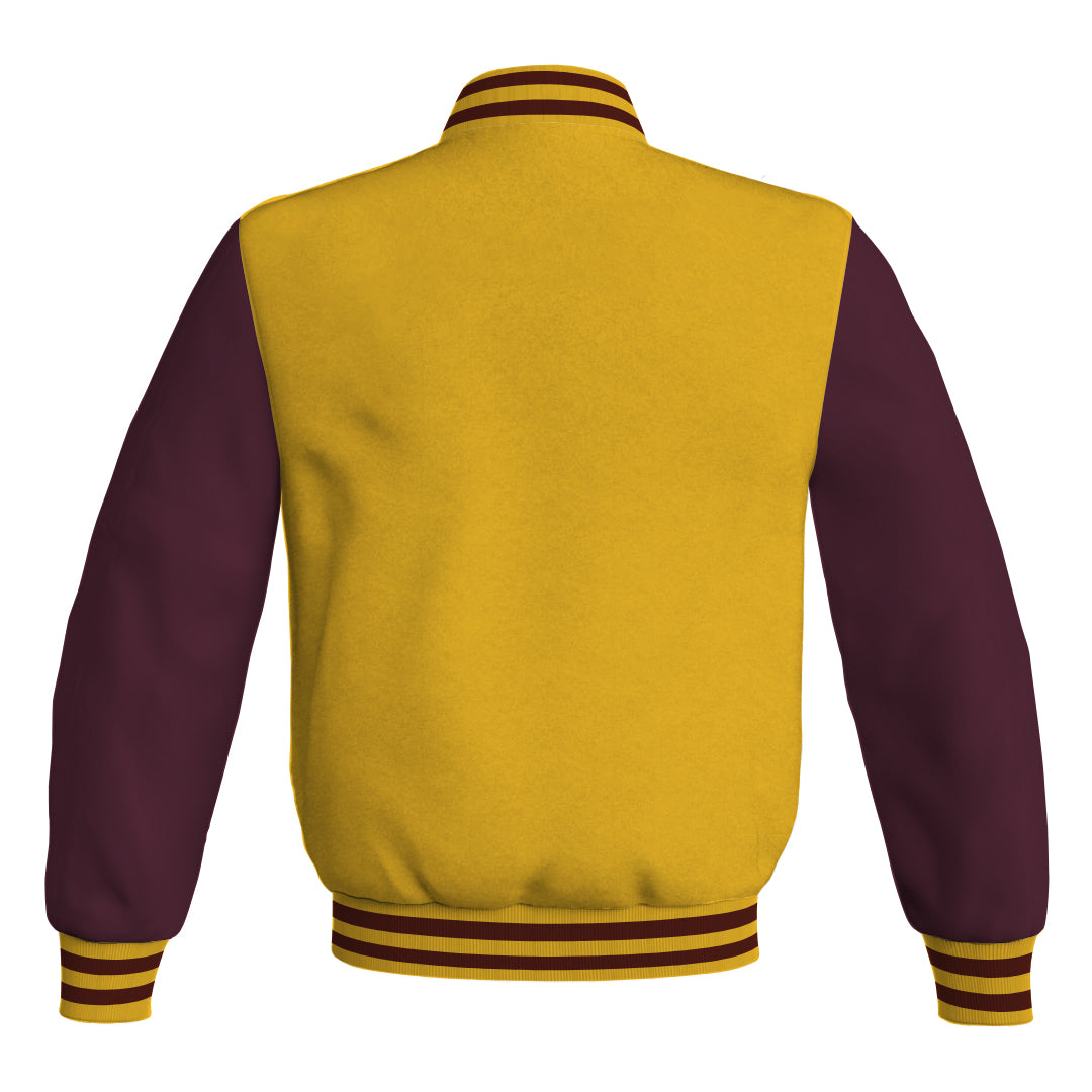 Varsity Jacket Yellow/Gold Body and Maroon Leather Sleeves Bomber Jacket