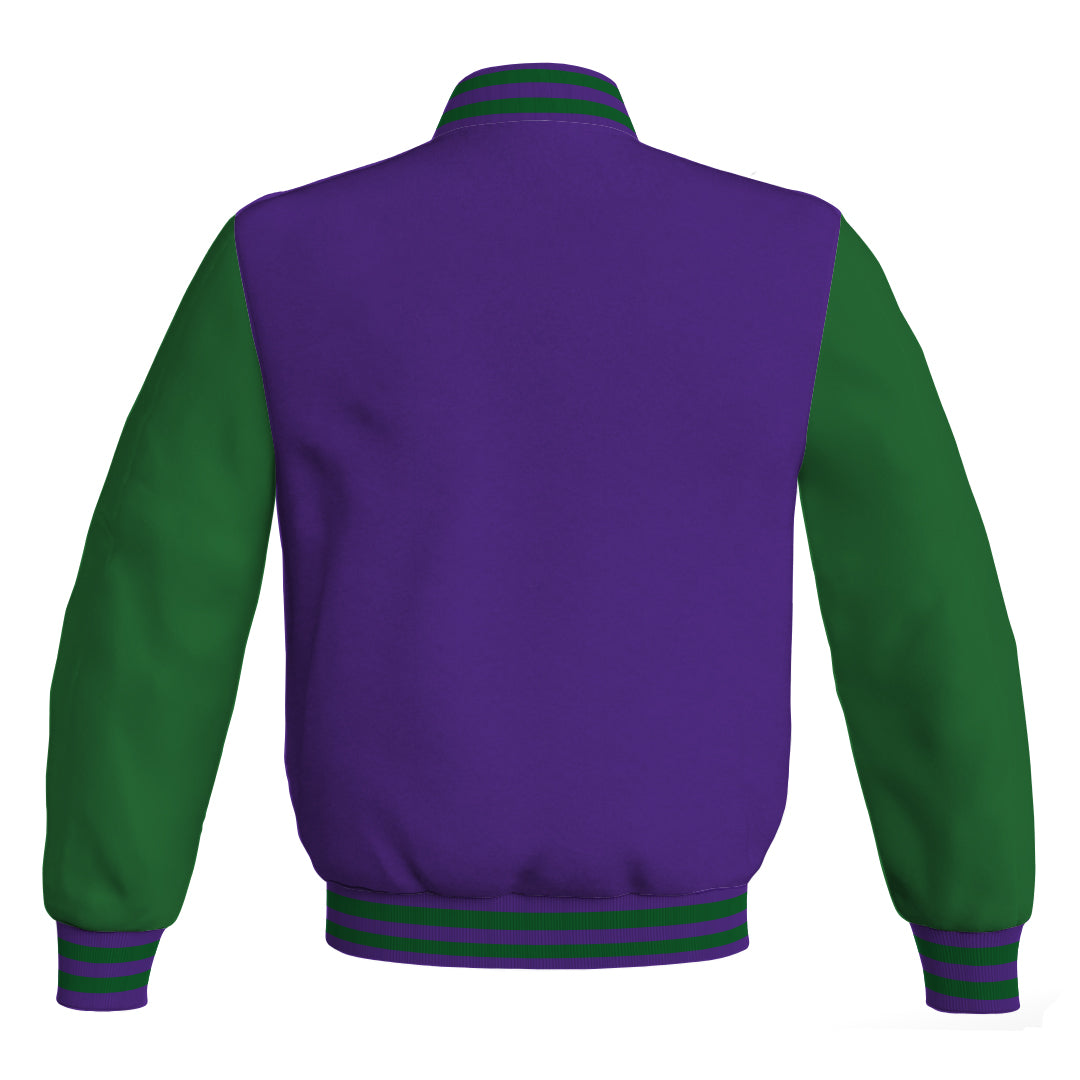 Personalized Varsity Jacket Purple Body and Green Leather Sleeves Bomber Jacket