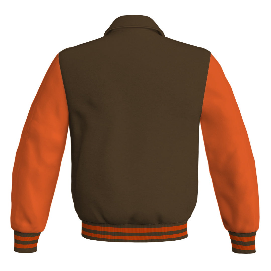 Letterman Varsity Classic Jacket Brown Body and Orange Leather 