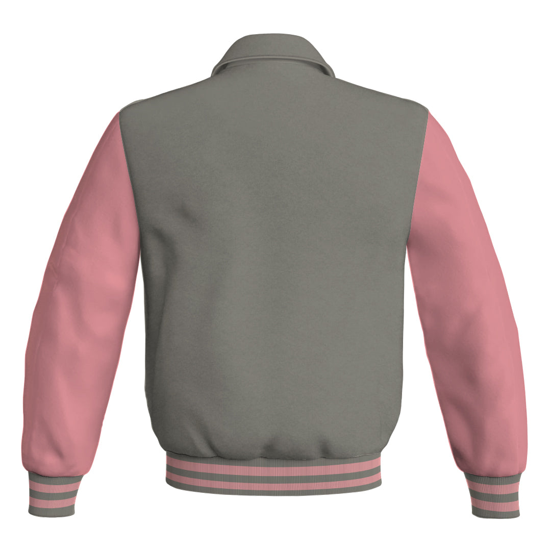 Letterman Varsity Classic Jacket Gray Body and Pink Leather 