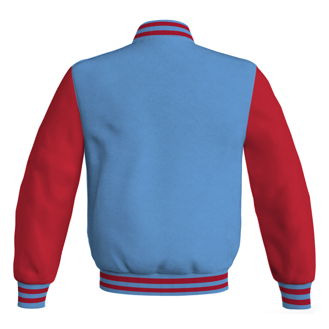 Varsity Jacket Sky Blue Body and Red Leather Sleeves Bomber Jacket