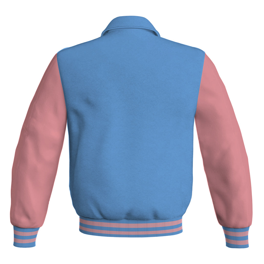 Letterman Varsity Classic Jacket Sky Blue Body and Pink Leather 