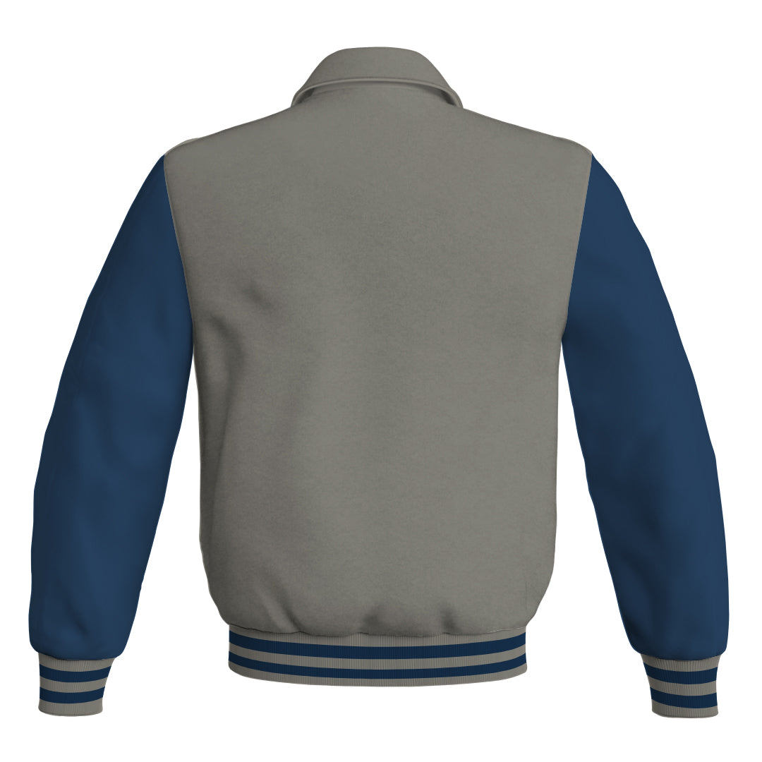 Letterman Varsity Classic Jacket Gray Body and Navy Blue Leather 