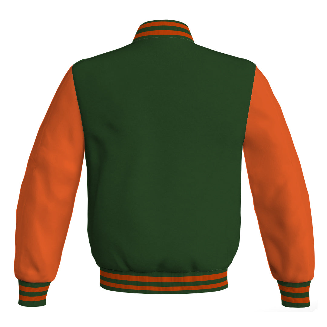 Mens Bomber Jacket Forest Green Body and Orange Leather Sleeves Bomber Jacket