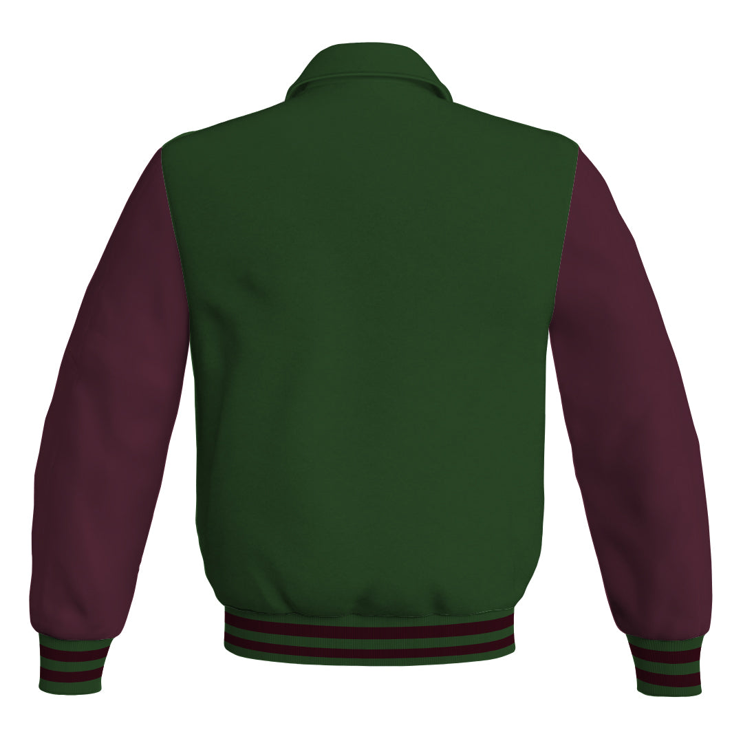 Letterman Varsity Classic Jacket Forest Green Body and Maroon Leather 