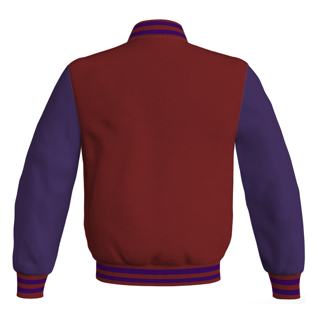 Team Varsity Jackets Maroon Body and Purple Leather Sleeves Bomber Jacket