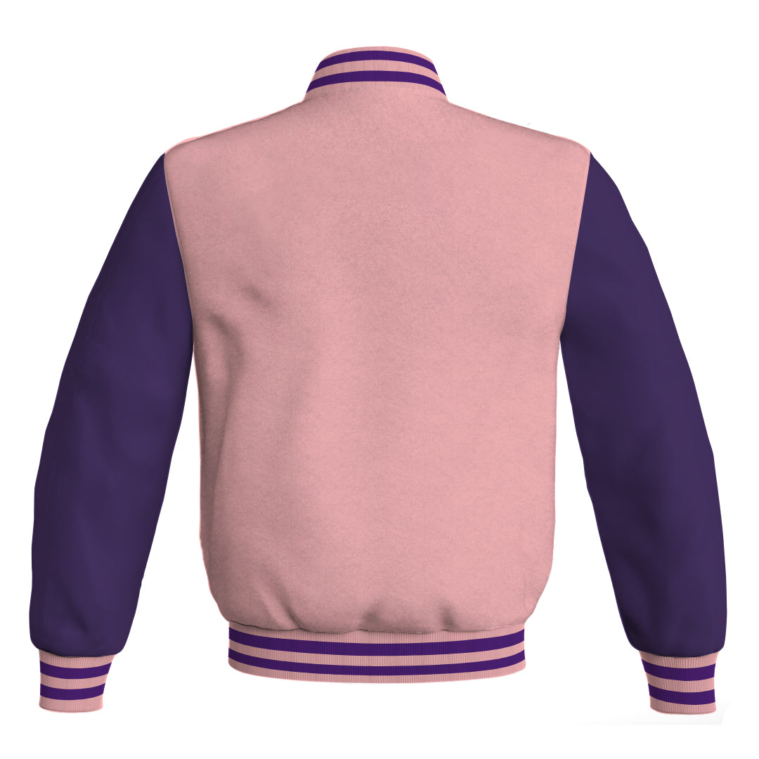 Varsity Jacket Mens Pink Body and Purple Leather Sleeves Bomber Jacket