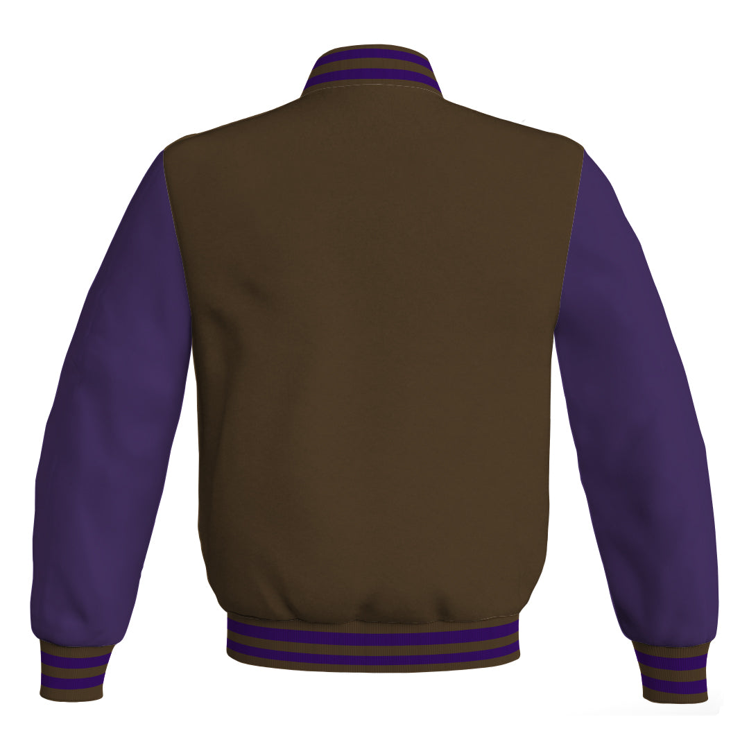 Team Varsity Jackets Brown Body and Purple Leather Sleeves Bomber Jacket