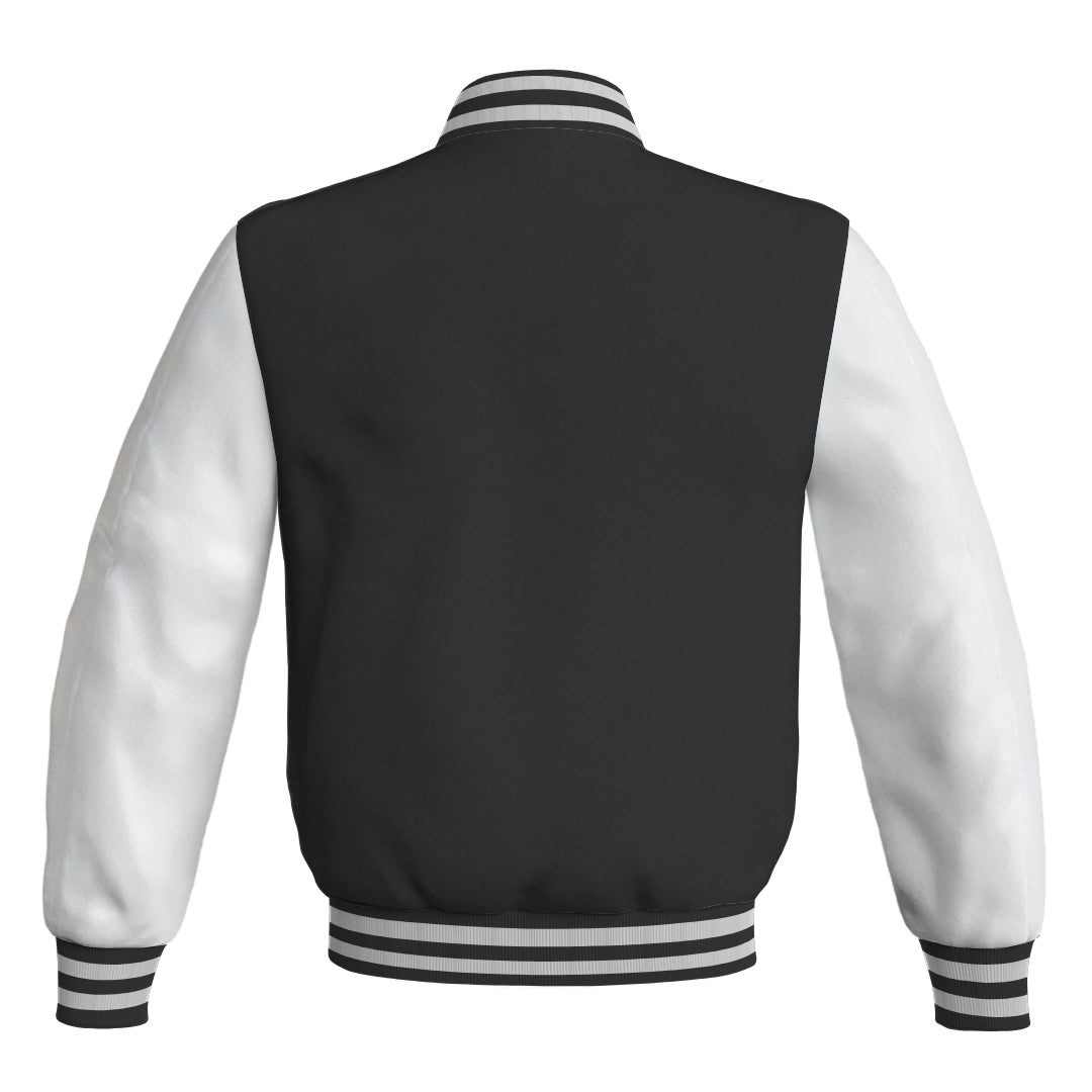 Team Varsity Jackets Black Body and White Leather Sleeves Bomber Jacket