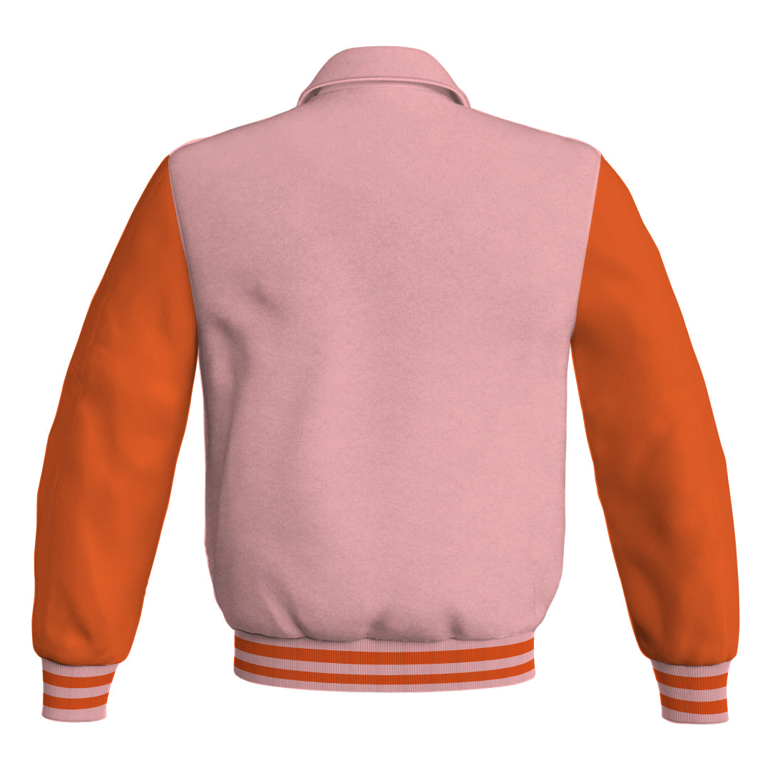 Letterman Varsity Classic Jacket Pink Body and Orange Leather 