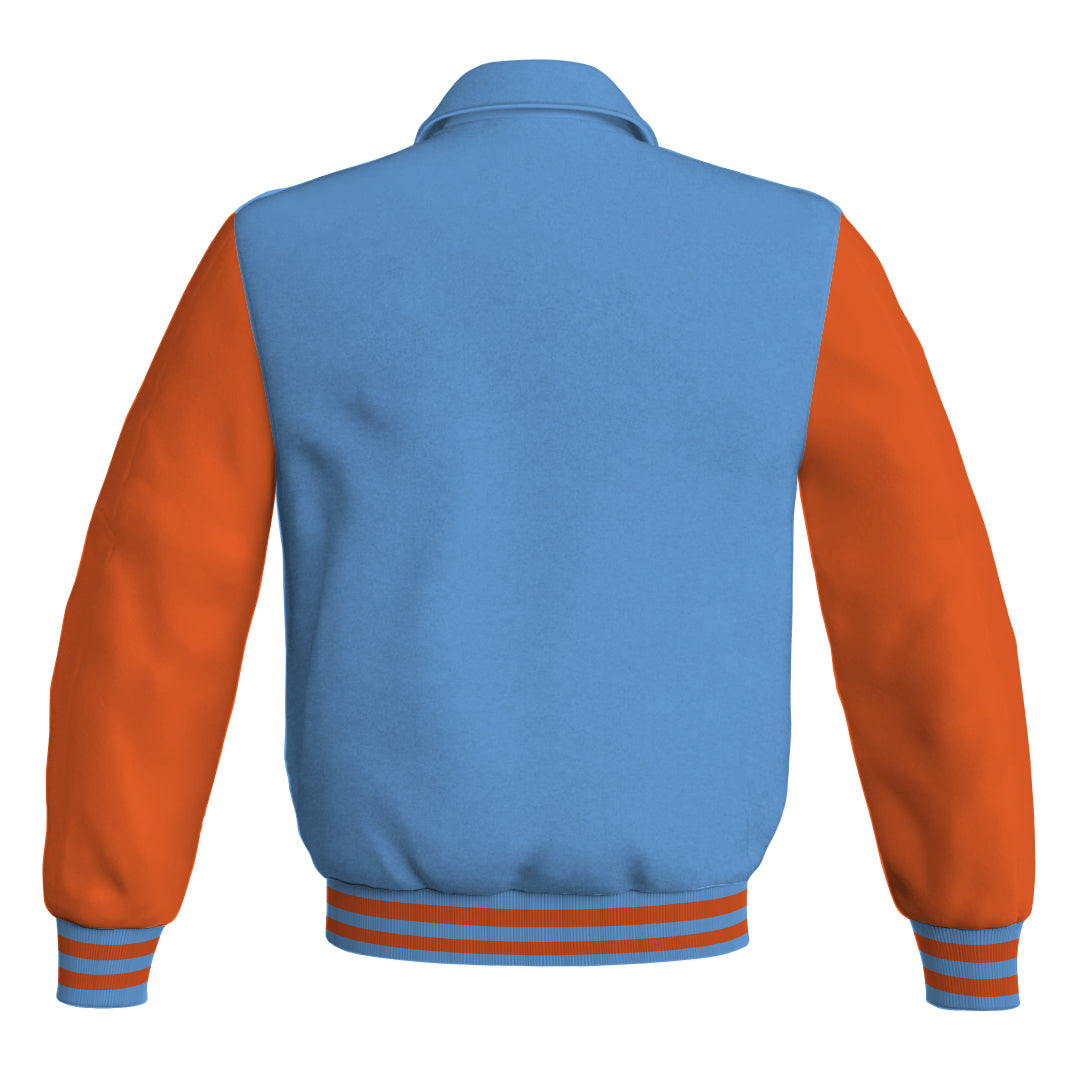 Letterman Varsity Classic Jacket Sky Blue Body and Orange Leather 