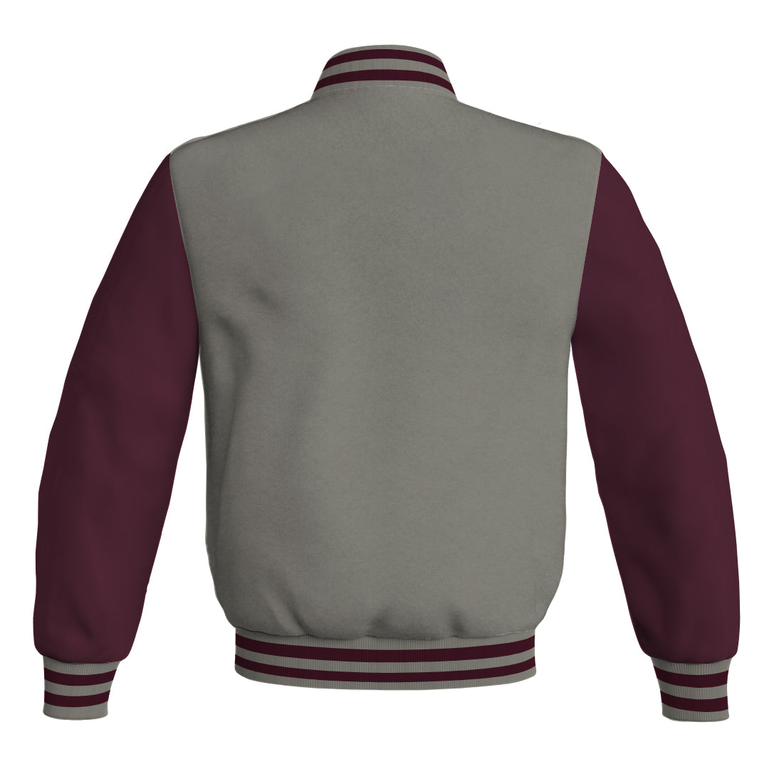 Team Varsity Jackets Gray Body and Maroon Leather Sleeves Bomber Jacket