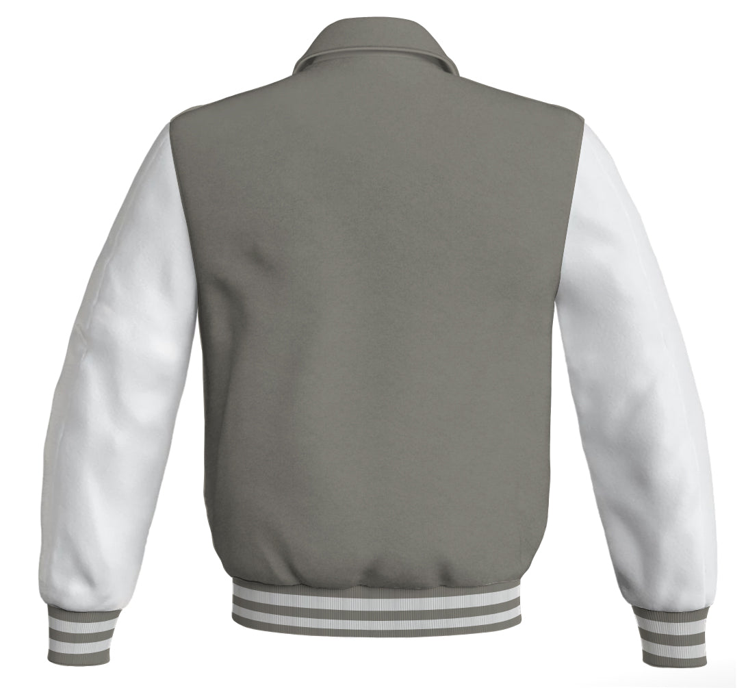 Letterman Varsity Classic Jacket Gray Body and White Leather 