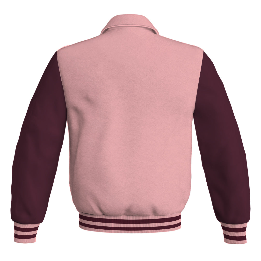 Letterman Varsity Classic Jacket Pink Body and Maroon Leather 